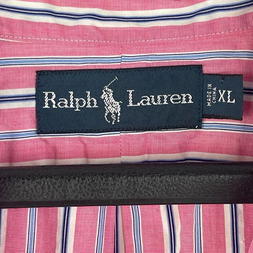 Polo Ralph Lauren Mens XL 100% Cotton Long Sleeve Button‎ Down Pony Pink Striped